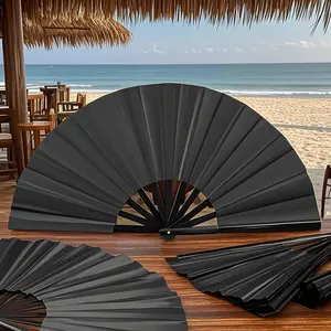 Chinese Style Solid Color Foldable Hand Fan - Portable Handheld Fan for Summer, Wooden Design, Ideal for Living Room and Bedroom Decor - Black  clap fans clacker for line dancers martial art Traditional Collapsible handheld fan Minimalist