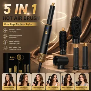 5-In-1 Hair styling Brush Set, Round Brush, Heat Styling Tool for Straightening and Curling, Smooths and Dries Hair, Ideal for Airbrush Styling