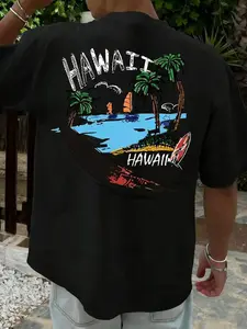 Hawaii Surf Beach Graphic T-Shirt, Vintage Tropical Print Tee, Oversized Comfort Colors Shirt, Casual Short Sleeve Top, Trendy Beach Aesthetic Cotton Tee for Surfing and Vacation Fans