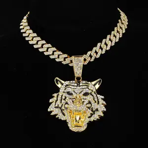 Hip Hop Cuban Chain Tiger Pendant Necklace for Men and Women Rapper Fashion Necklace Men's Pendant Necklace Exquisite Jewelry Gift Modern Versatile Accessories