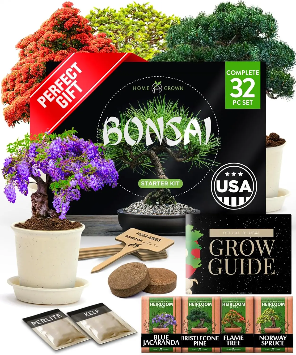 Bonsai Tree Kit - Complete All-in-One Set with Pots, Seeds, Soil, and Instructions - Perfect Holiday or Christmas Gift      "