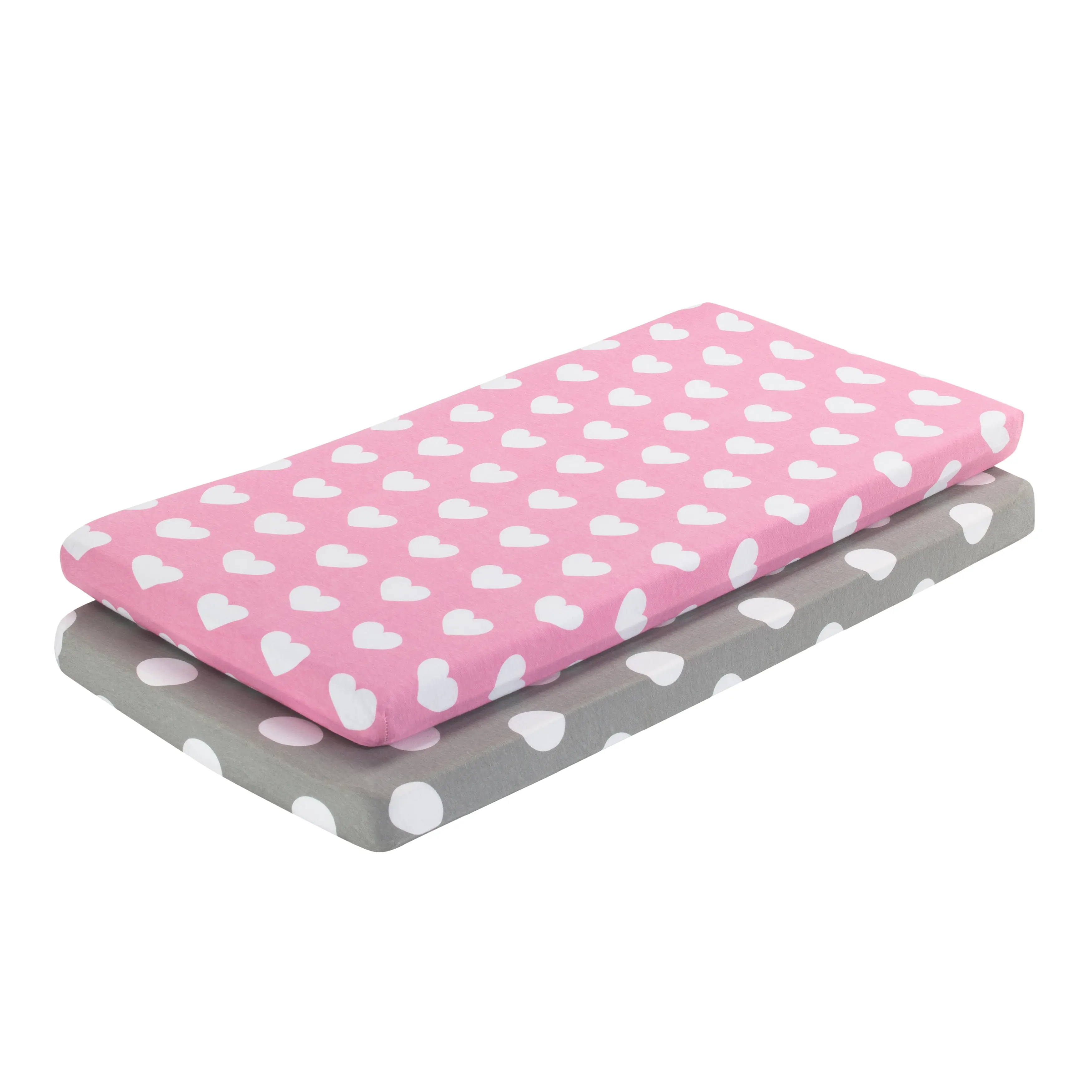 Everyday Kids 2-Pack Cradle Sheets Hearts/Polka Dots– 100% Cotton Fitted Set, Soft & Breathable 