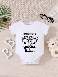 Unisex Design Newborn Summer Short Sleeve Triangle Onesie, Angel Wings Print, Soft and Cute Fitted Style One-Piece, Handpicked by Heaven Grandpa