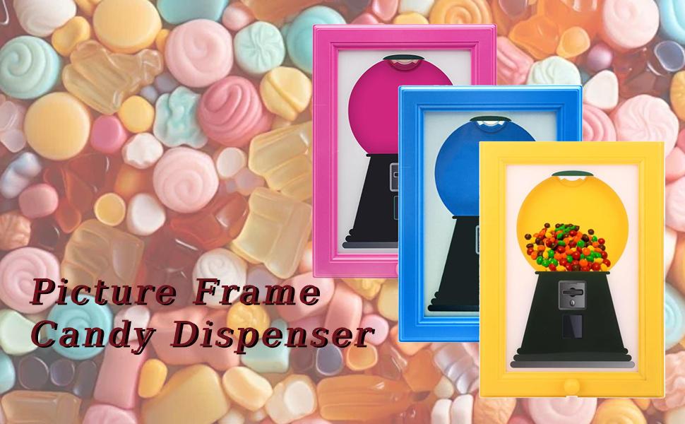 Candy Dispenser Photo Frame, Handy Wall Candy Frame, Wall Mounted Candy Dispenser For Candies, Nuts, Creative Bubble Gum Machine for Home Decor, Office Desktop (Pink)