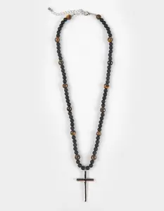 RSQ Mens Matte Beaded Cross Necklace, Black