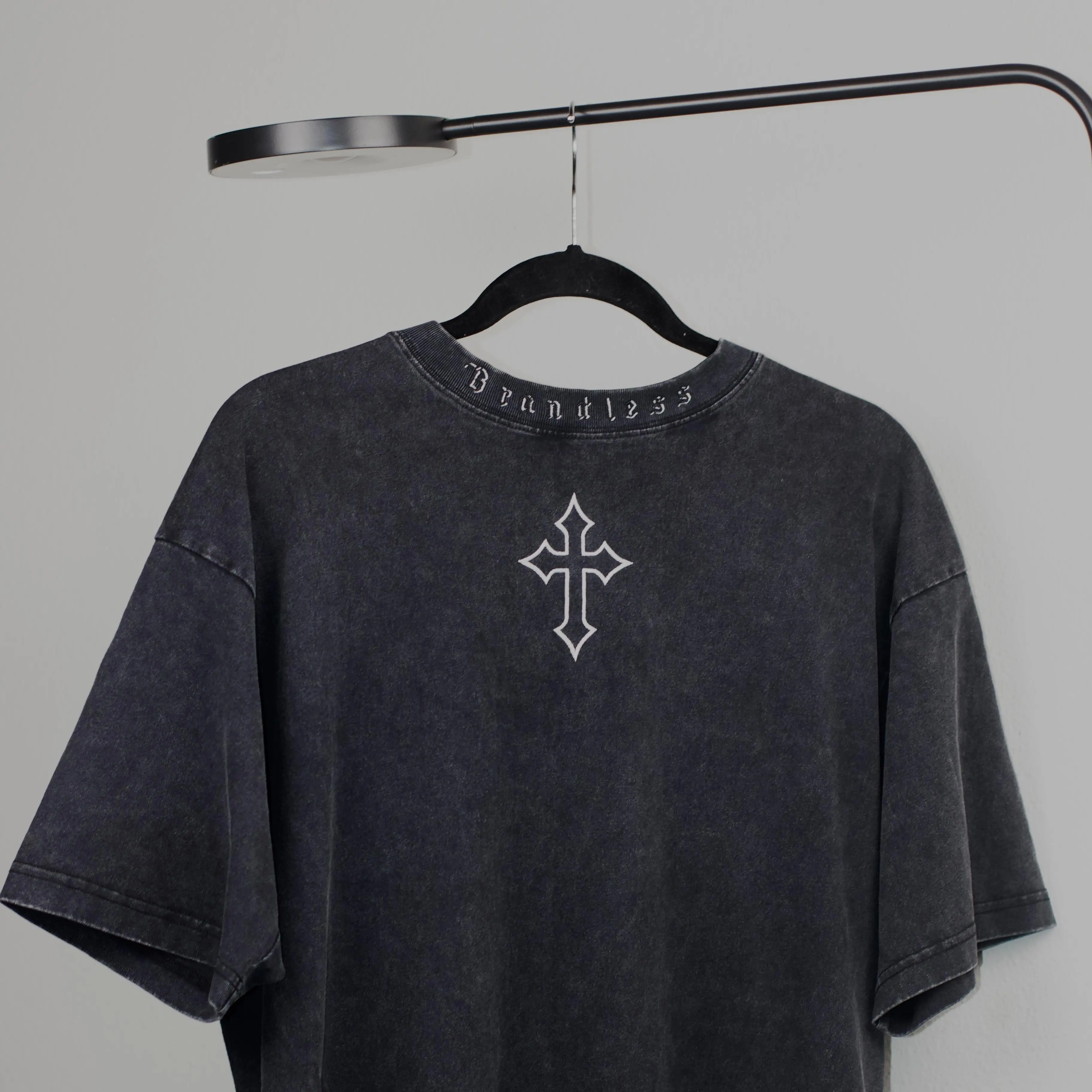 JJBA Jesus Acid Wash Pump Cover Oversized Fit 100% Heavyweight Cotton 240GSM Short Sleeve Crew Neck Casual Streetwear Top with 3D Embroidered Logos