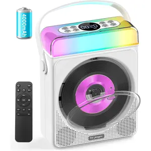 Portable CD Player with  & RGB Lights, 4000mAh Rechargeable Personal CD Player with Speakers & Remote, Bass Boost, USB/TF/AUX Support, Portable  CD Player for /Outdoor Use (White