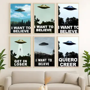 UFO Aliens TV Show Poster Cool Blue Style Fantasy Scifi Horror Spaceship Wall Art Print for Living Rooms & Bedrooms