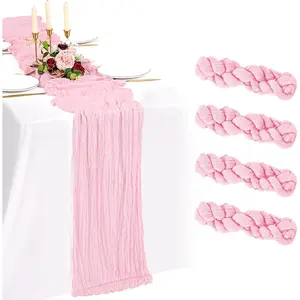 4 Pack Cheesecloth 10FT Light Pink Boho Gauze Cheese Cloth Table Long Rustic Sheer Table Decorations for Wedding Baby Bridal Shower Birthday Home