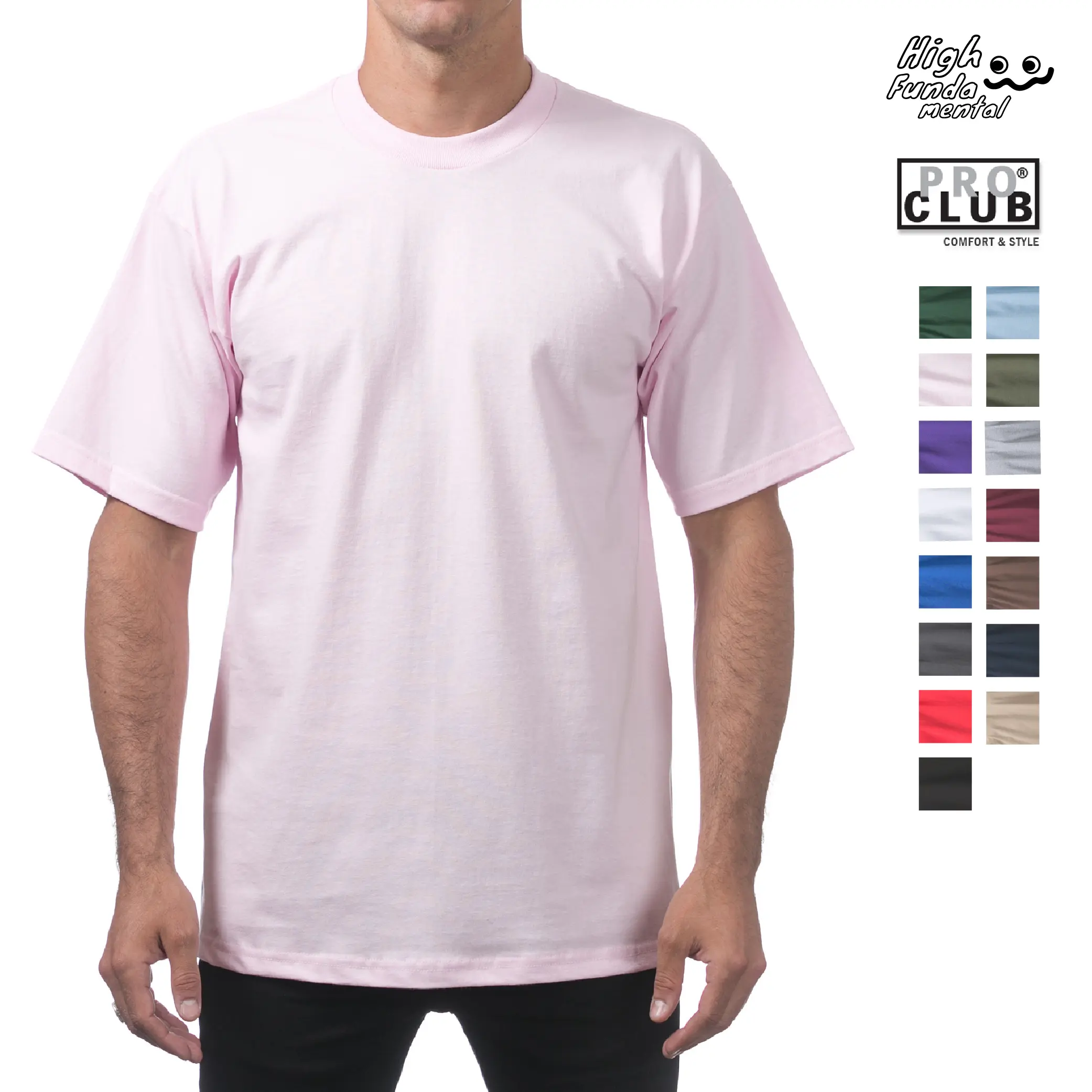 PROCLUB Men's Heavyweight Short Sleeve T Shirt Casual Cotton Tee PRO CLUB Plain Cotton Tee T Shirts LA Streetwear Hip Hop Harem Big Tall Sizes Black White Gray