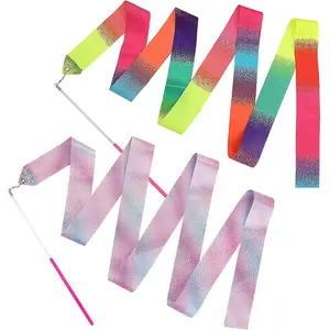 2 Pcs Dance Ribbons 78.7 Inch Twirling Gymnastics Dancing Ribbon Streamers Rhythmic Wands Artistic Birthday Party Decorations Party Favor