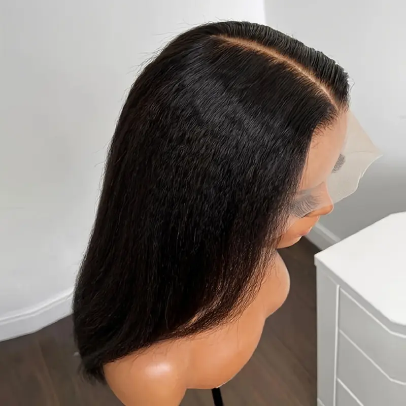 MAGIGIRL 1pc Premium Fiber Straight Hair Wig - 24-Inch Natural Black Yaki Kinky Synthetic Lace Front Wig, 180% Density, Deep Lace, Versatile Style, Premium Fiber Wigs
