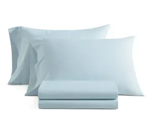 Martha Stewart Stripe White/Blue Cotton Queen Sheet Set