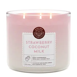 Goose Creek Strawberry Coconut Milk 3-Wick Candle Sweet Strawberries Fresh Açaí Coconut Milk 14.5 oz Soy Wax Blend with Essential Oils