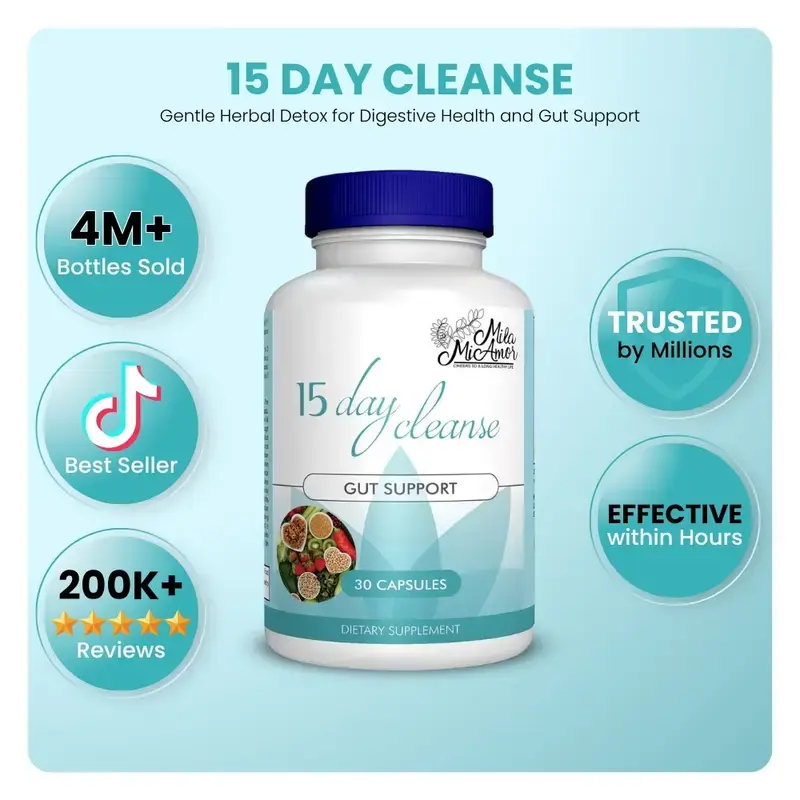 Mila McAnner Advanced Gut Colon Cleanse 15 Day Supply, Caffeine Free Non-GMO Supplement Capsules Formulated with Senna, Cascara Sagrada & Psyllium Husk, 30 Count