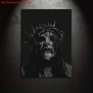 1 piece/set frameless canvas painting print poster, dark gothic illustration style art, Joey Jordison mask, a perfect gift for music culture enthusiasts, ideal gift for bedroom, living room, dorm hallway, kitchen, mural, wall decoration, room decoration