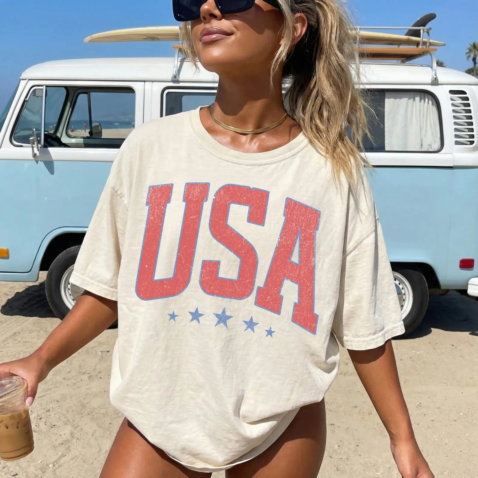 Comfort Colors Retro America 4th Of July Shirt Preppy Fourth of July Tshirt Trendy Oversized USA Tee Aesthetic Patriotic Shirt