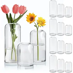 Small Flower Vase Set of 15, Glass Bud Vases in Bulk, Clear Vases for Flower, Decor Centerpiece for Bathroom, Decorative Vases for House Warming, Valentines' Day, Mother's Day, Thanksgiving Day