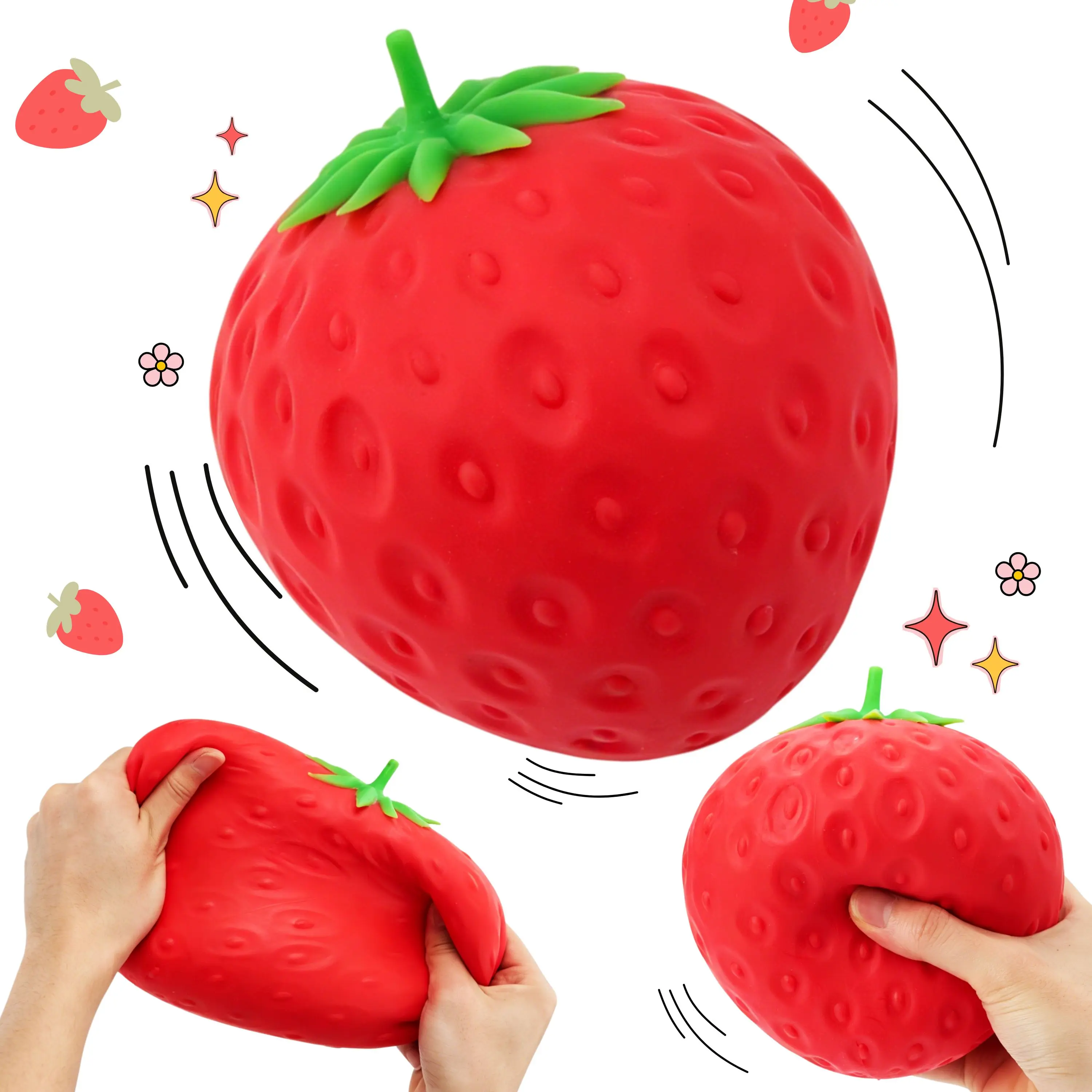 JOYIN Jumbo Strawberry Stress Relief Toy, Squeeze Strawberry Stress Balls, Slow Rising Squishy Fidget Sensory Toy, Soft Squeeze Decompression Dough Gift for Adults and Girls Boys
