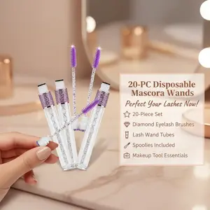 20-Piece Disposable Mascara Wand Set - Diamond Eyelash Brushes, Lash Wand Tubes, Spoolies with Empty Tube - Makeup Tool, Eyebrow Applicator Supplies (Mixed...