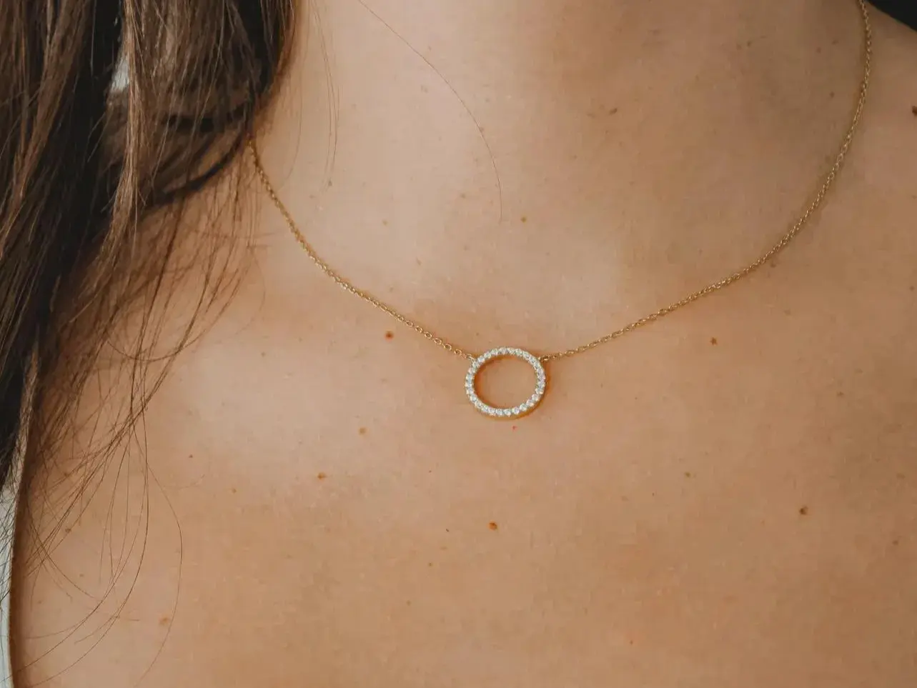 Karma Circle Necklace for Women, Dainty Diamond Circle Pendant, Gold or Silver Minimalist Necklace Gift