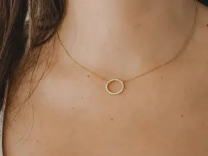 Karma Circle Necklace for Women, Dainty Diamond Circle Pendant, Gold or Silver Minimalist Necklace Gift