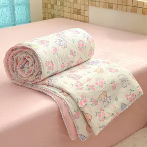 Pink Floral Puppy Print Summer Lightweight Quilt: Soft Lightweight Quilts, an ultra-soft, skin-friendly air-conditioning quilt and summer cooling blanket, perfect for use in summer bedrooms, offices, on beds, in living rooms, and for home relaxation