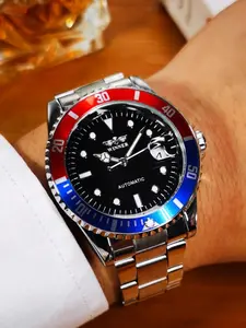 Men's Automatic Mechanical Dive Watch, Rotating Bezel, Calendar Display, Luminous Hands, Stainless Steel Strap, Waterproof, Casual Style, Luminous Analog Watch, Automatic Watches