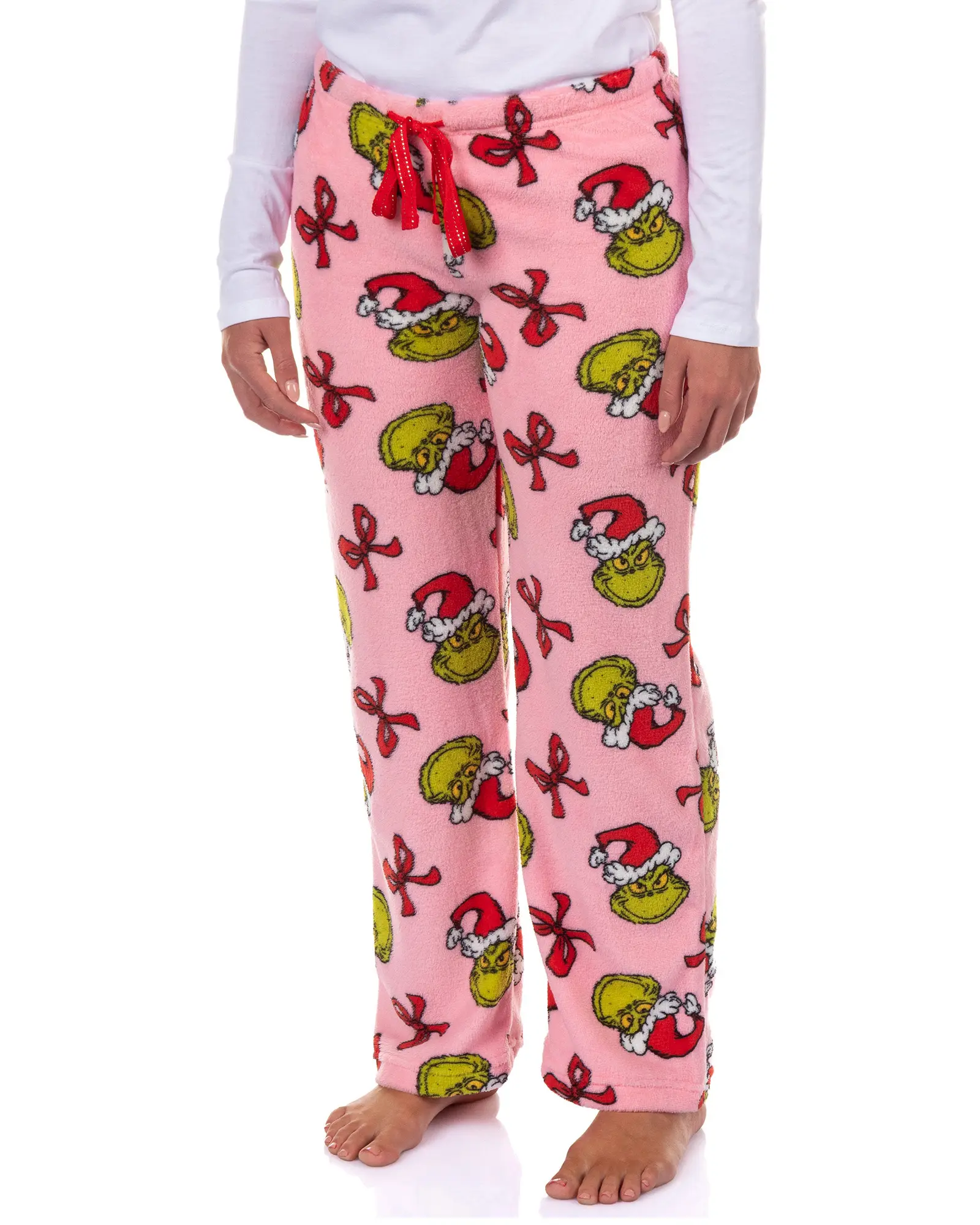 Dr. Seuss The Grinch Pajama Pants Women's Bow and Santa Hat Lounge PJ Bottoms, Elastic, Everyday