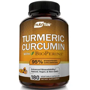 NutriFlair Turmeric Curcumin with BioPerine Dietary Supplement, Anti-Inflammatory Joint & Digestive Health Support, Natural Dairy Free  - 180 Capsules