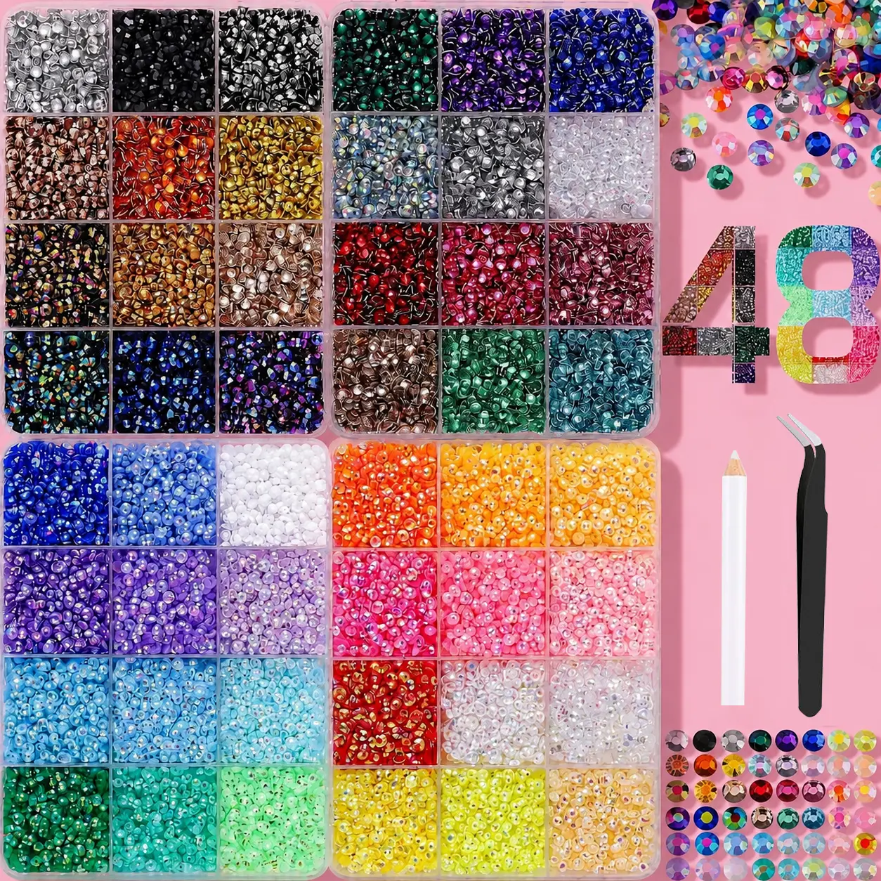 Jelly Rhinestones, 36000 Pcs 48 Colors, 3mm Flatback Gems with Tools, Adds Sparkle to DIY Crafts, Bling Rhinestone Decoration for Tumblers & Shoes, Bedazzling Kit, Shiny Look, Use Tools, Jelly Resin Rhinestones, Rhinestone Bedazzling Kit