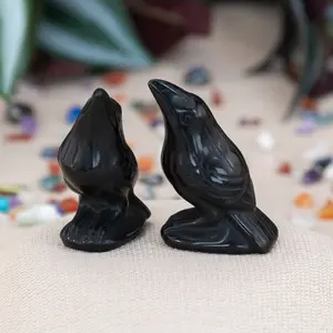 Down to Earth Obsidian Crow Hand Carved Obsidian Design with Unique Features for Elegant Home Decor