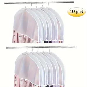 10pcs Transparent Suit Shoulder Cover Bags, Durable Hanging Clothes Storage Bags For Shirt, Suit, Dress, Coat, Portable Garment Protect Bags, Dustproof Cover, Household Storage Organizer For Bedroom, Closet, Wardrobe, Home, Dorm