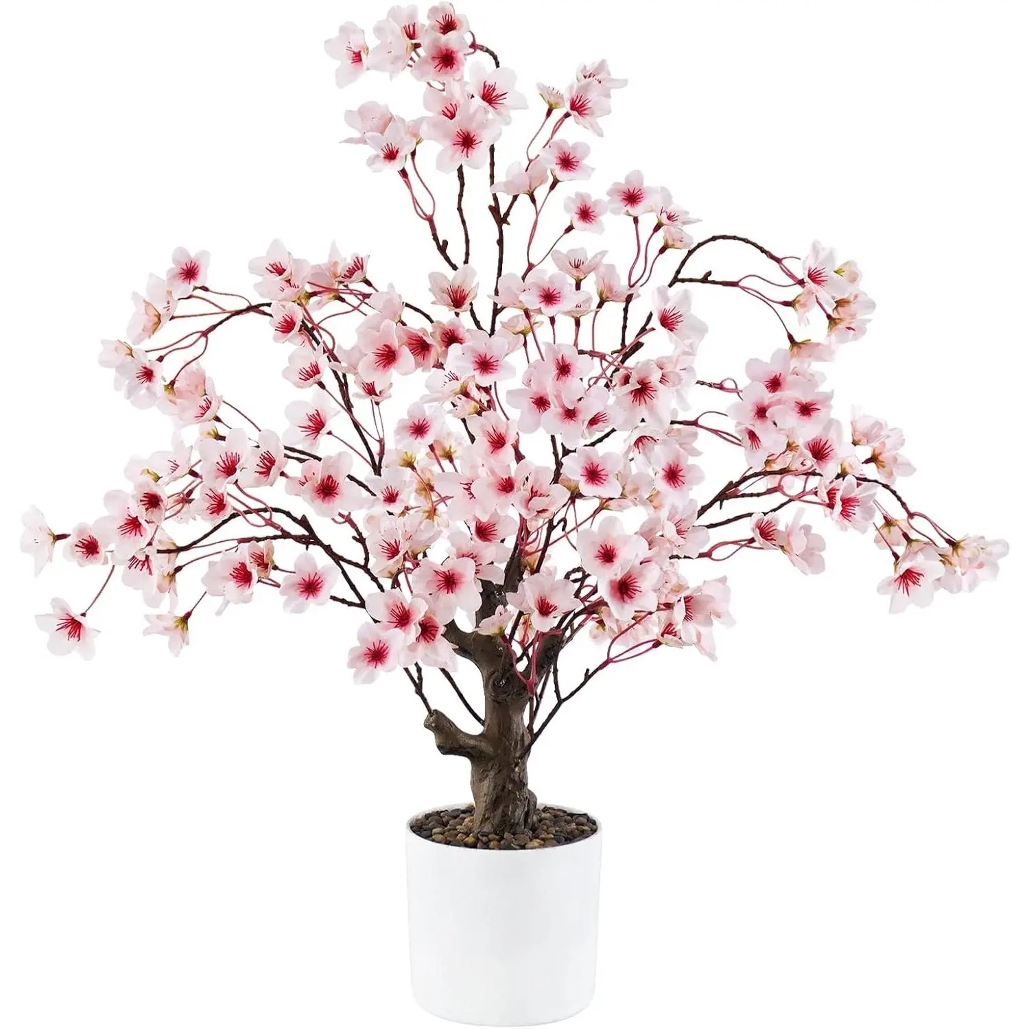 Caxchiling 2FT Synthetic Cherry Blossom Tree with Vase Pot, Small Tabletop Decorative Pink Flower Plant for Centerpiece, Home Office Desk Spring Decor