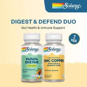 Solaray Digest & Defend Duo - Papaya Enzyme Chewables + Zinc Copper - Gut Health, Digestion, & Immune Support Supplements
