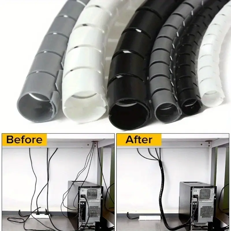 2M Flexible Spiral Cable Wire Protector Cable Organizer Desk Wire Management Computer Cord Protective Tube Clip Organizer Management Tools 16/10mm Cable Organizers For Cords