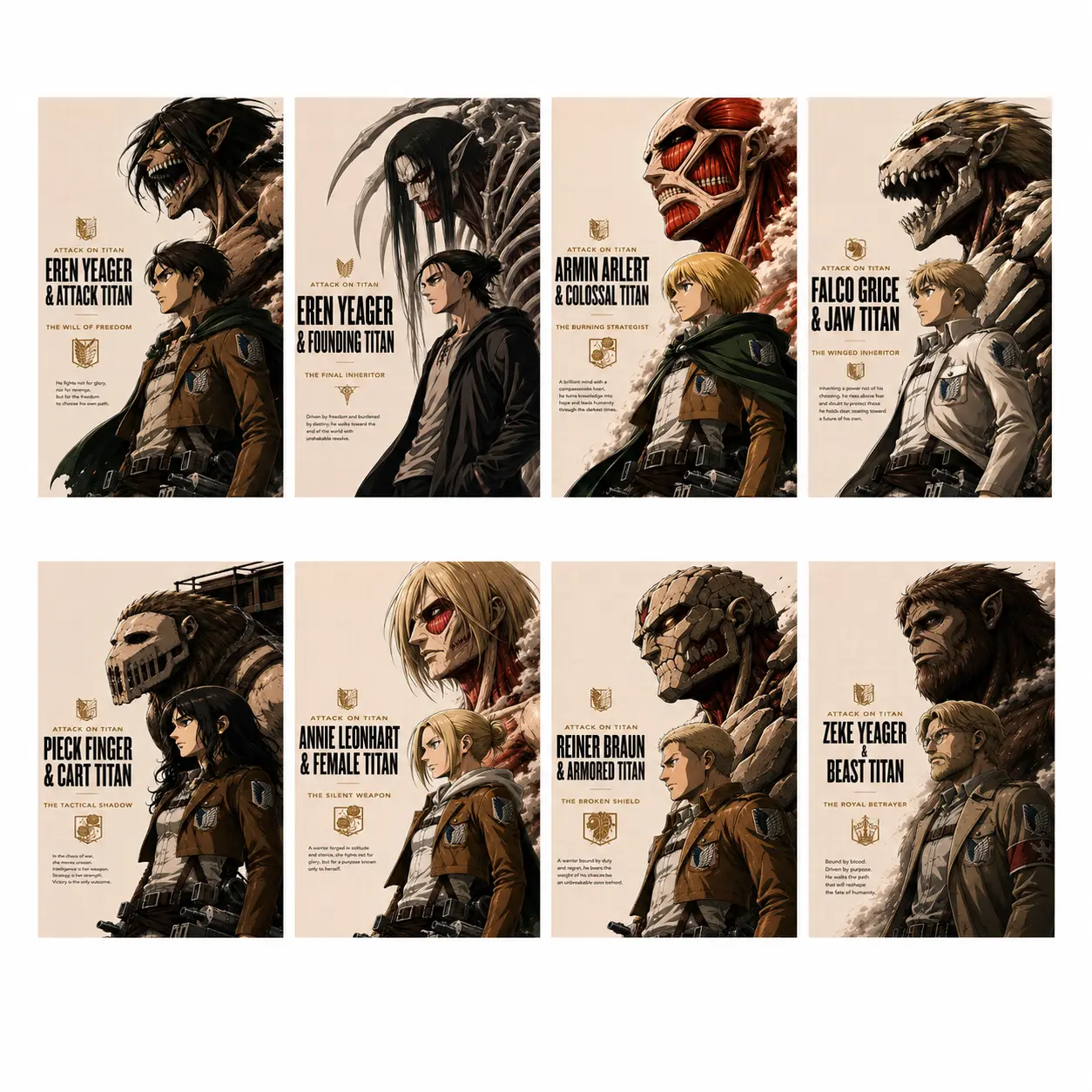 Attack on Titan Anime Canvas Poster with Character Set - Eren Yeager, Armin Arlert, Pieck Finger, Falco Grice, Reiner Braun, Annie Leonhart, Zeke Yeager - Home Decor Wall Art for Bedroom, Dorm - Anime Fan Gift, Room Decoration manga aesthetic
