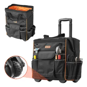 VEVOR Rolling Tool Bag, 110 lbs Load Capacity, 25 Pockets Heavy Duty Roller Tool Bag on Wheels, Adjustable Telescoping Handle & Stable Base, Toolbag Organizers with Wheels for Construction, MechanicSummervibes