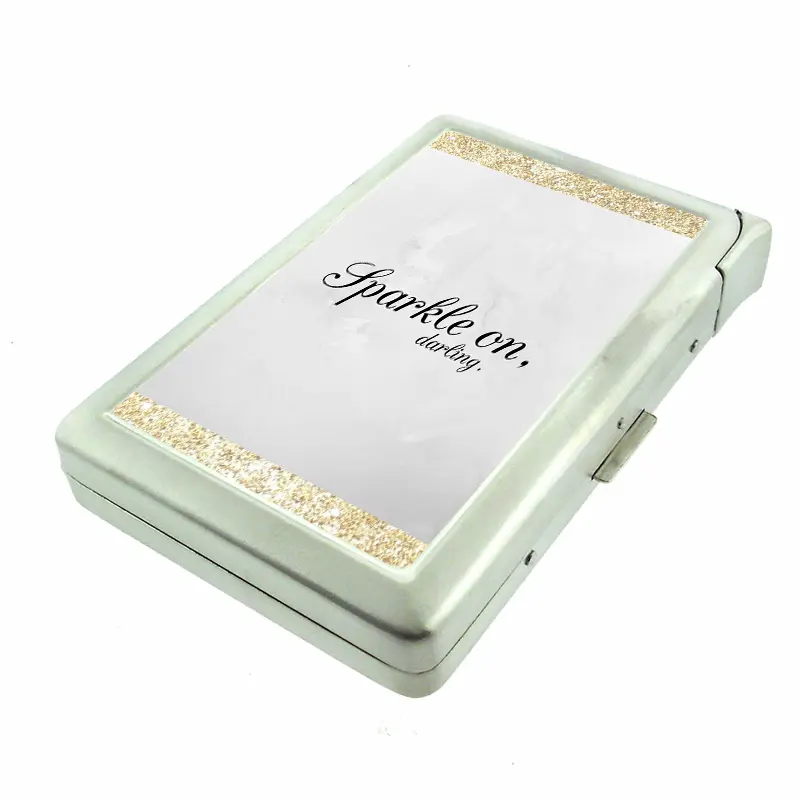 Sparkle On Darling 100's Sized Metal Case with Built in Lighter Wallet