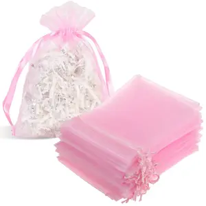 50Pcs Pink Organza Bags - Drawstring Gift Pouches for Jewelry, Party Favors, Wedding & Small Gifts