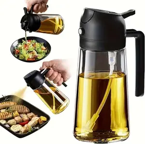 Olive Oil Dispenser Bottle,15oz/430ml Glass 2 in 1 Oil Dispenser for Kitchen Gadgets,Spray Bottle with Portion Control for Air Fryer Accessories