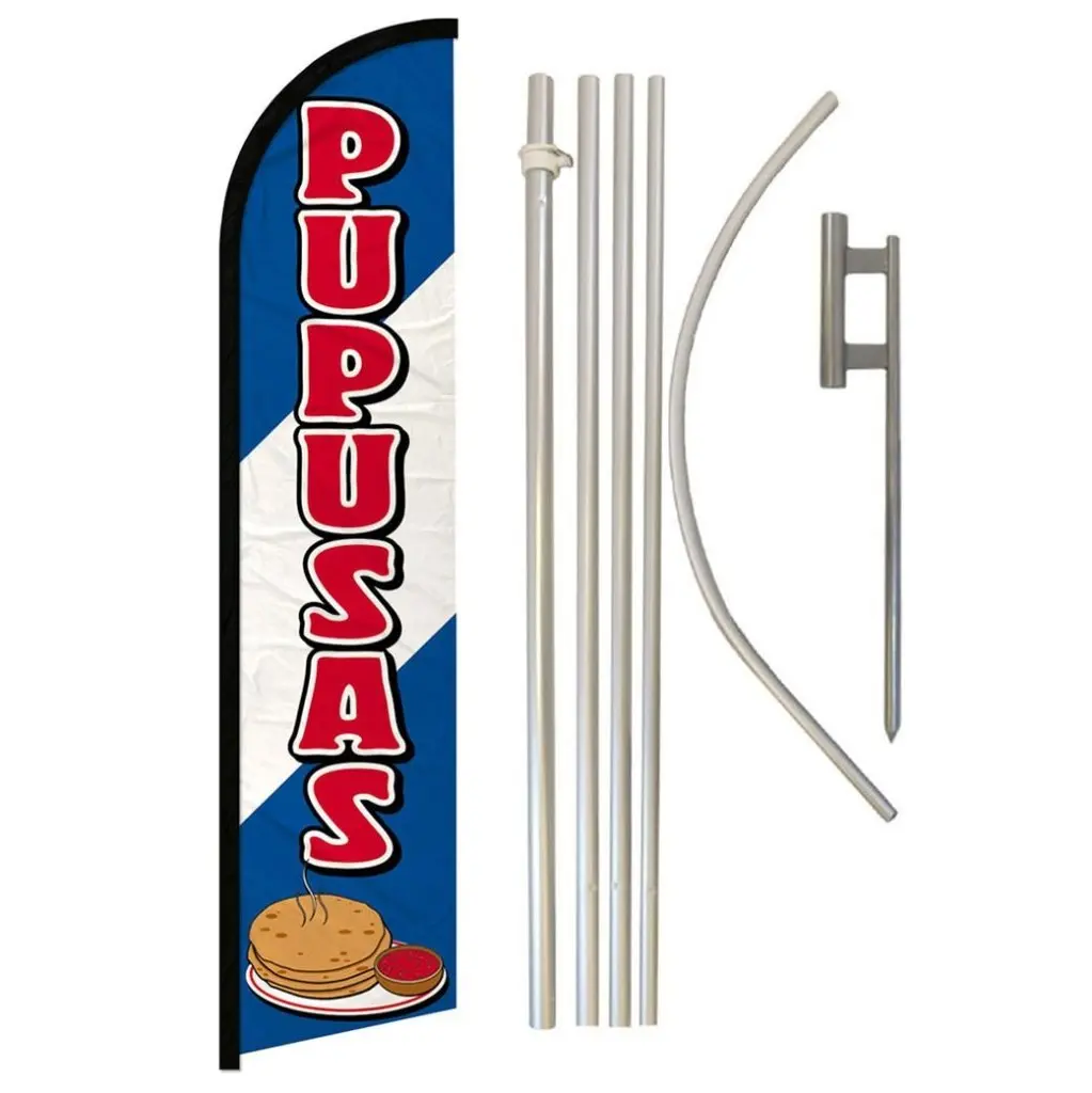 Windless Outdoor Flags Complete Kit with Aluminium-Steel Pole, 11.5x2.5ft Synthetic Polyester Banner Backdrop with Curved Sleeve, Easy-Install Festive Party Decor for Business (Home Supplies)