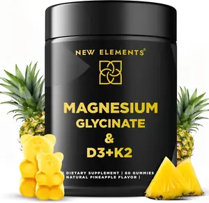 Magnesium Glycinate Gummies 500mg with High Potency Vitamin D3 10000IU and Vitamin K2 100mcg Pineapple Flavor Vegan Calming Supplement for Stress Relief Relaxation Deep Sleep Muscle Recovery and Bone Support for Adults