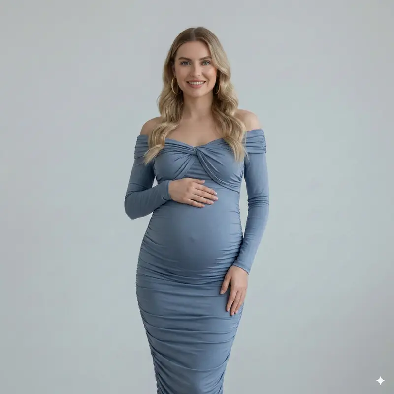 blue grey maternity dress Blue Lace Mesh Overlay Off Shoulder Maternity Maxi Dress Small - PinkBlush main image 1