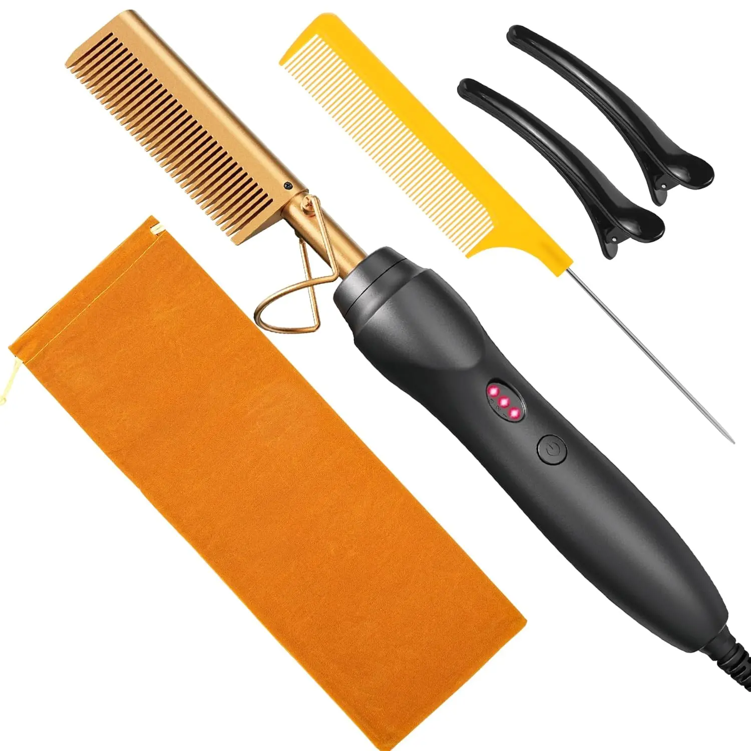 Ceramic Hot Comb Hair Straightener Pressing Combs Electric Straightening Comb for Natural Black Beard Wigs Gift for mom
