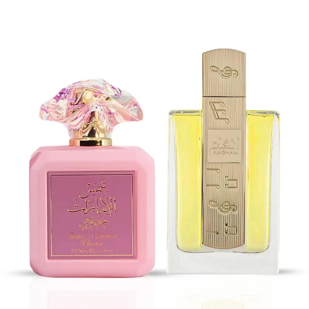 Pink Blush by Ard Al Zaafaran & Angham by Lattafa - Eau De Parfum Sprays 100ML (3.4 OZ) | From Fruity Whispers to Spiced Elegance—A Duo That Captivates. (Bundle)
