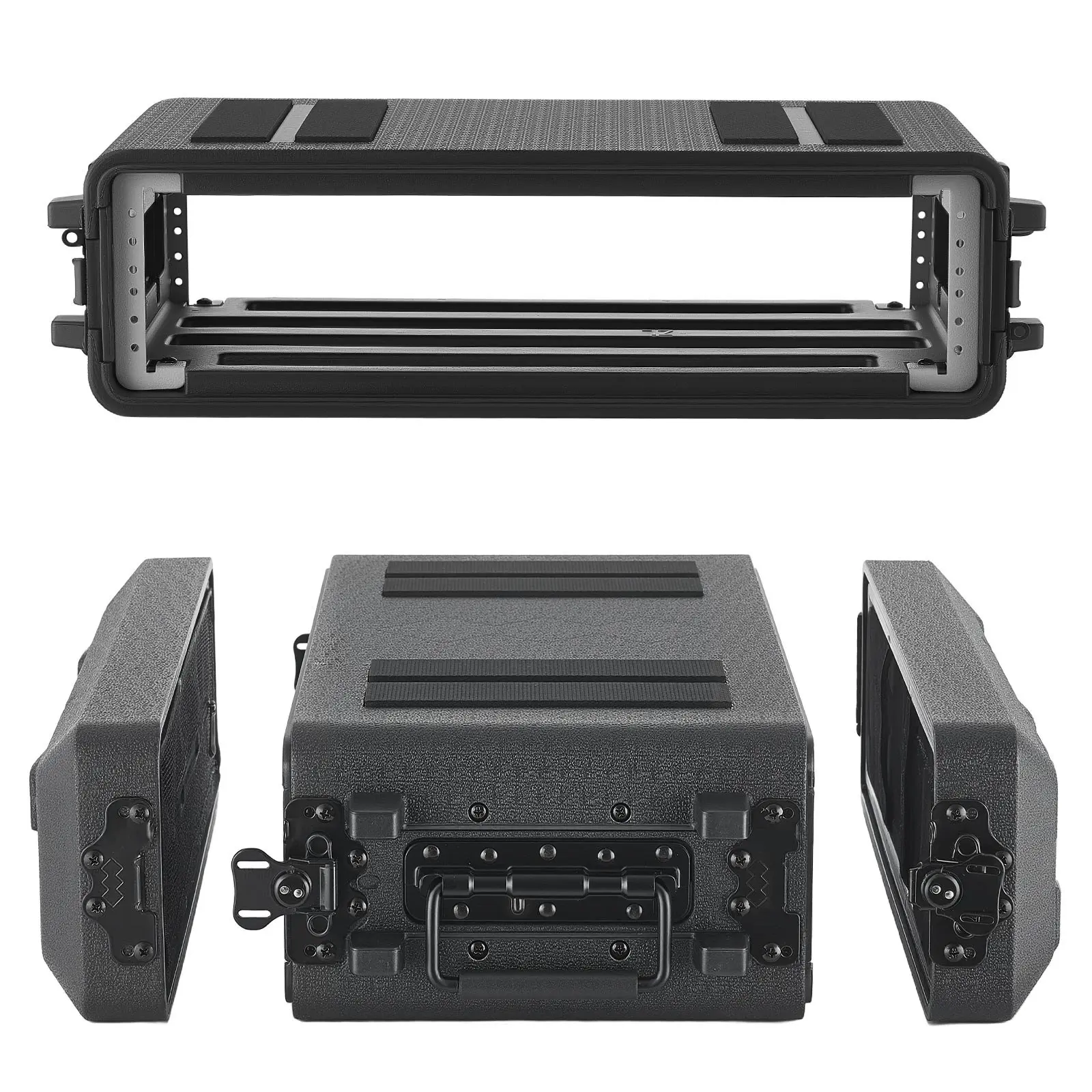 【DealsForYouDays】VEVOR 2U Rackmount Flight Case, 12 in Depth, 8.7 in Internal Depth, Durable PE Construction, Built-in Rack Rails, Recessed Latches, Carry Handle, Easy Installation, Microphone Compartment, for Amplifier, All Seasons, Protection