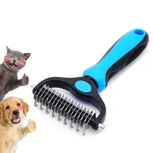 Pet Grooming Rake - Double Sided Shedding, Extra Wide Dog Grooming Brush for Long Coated Breeds de shedding removedor de double coat