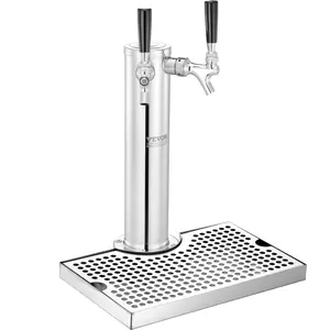 【fathersdaygift】VEVOR Kegerator Tower Kit, Dual Taps Beer Conversion Kit, Stainless Steel Keg Beer Tower Dispenser with Dual Gauge CGA320 Regulator & D-System Keg Coupler, Beer Drip Tray for Party Home Set Sturdy