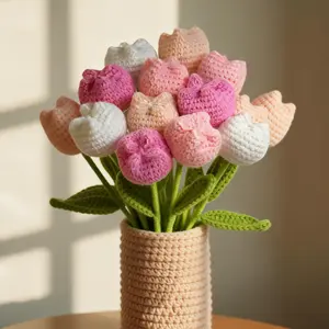 Crochet Tulips without Vase, Valentine's Day gift, Artificial Flower Bouquet, Room Decor for Girls, Fall Room Decor, Funky Room Decor, Birthday gift